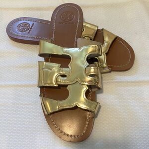Tory Burch Metallic Gold Slides